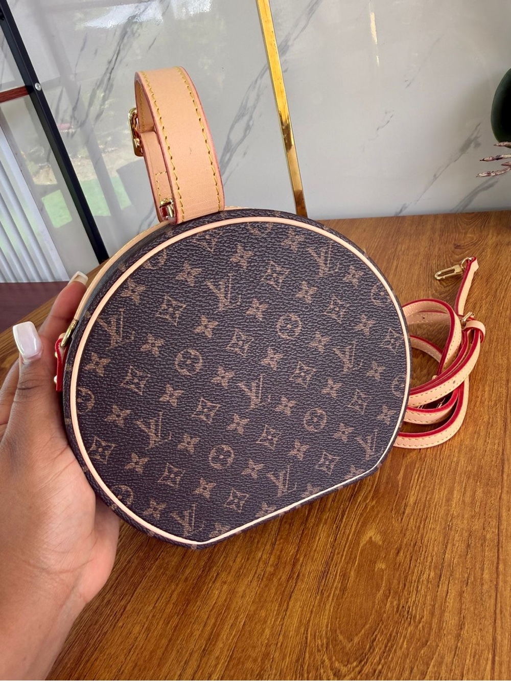 Louis Vuitton Monogram Round Crossbody with Natural Trim and Red Edge